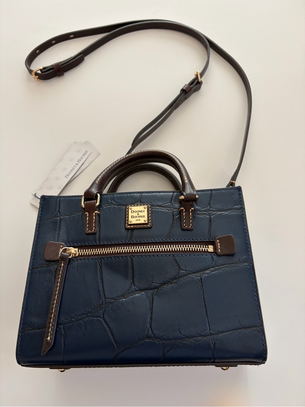 Dooney & Bourke Mini Zip Janine Croc-Embossed Leather Satchel with Brown Trim